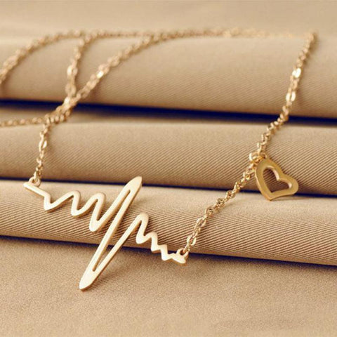 Wave Heart Necklace Ecg Pulse Gold Plated Charm Pendant