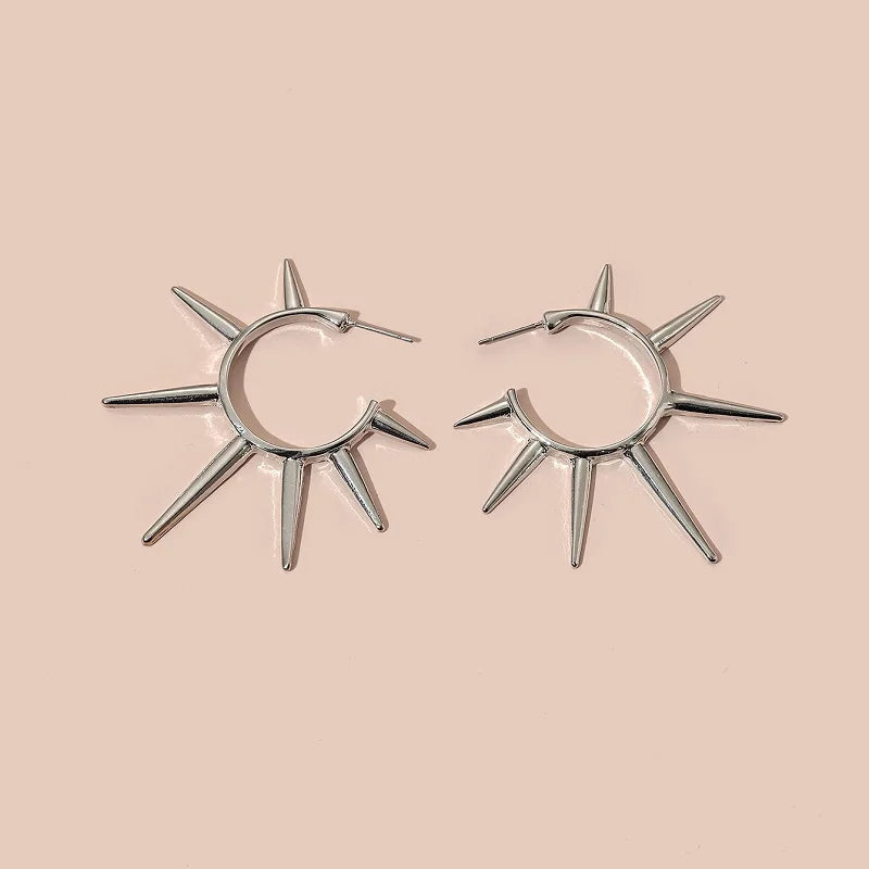 Punk Exaggerated Gold Colour Sun Shape Stud Earrings for Women Hip Hop Rock Metal Irregular Sun Earrings Party Jewelry