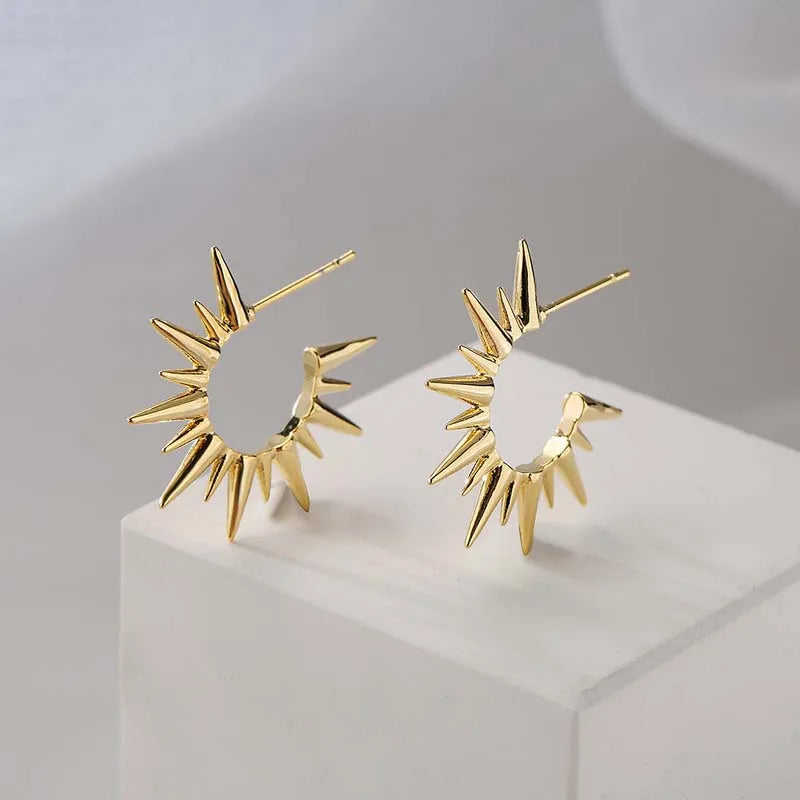 Punk Exaggerated Gold Colour Sun Shape Stud Earrings for Women Hip Hop Rock Metal Irregular Sun Earrings Party Jewelry