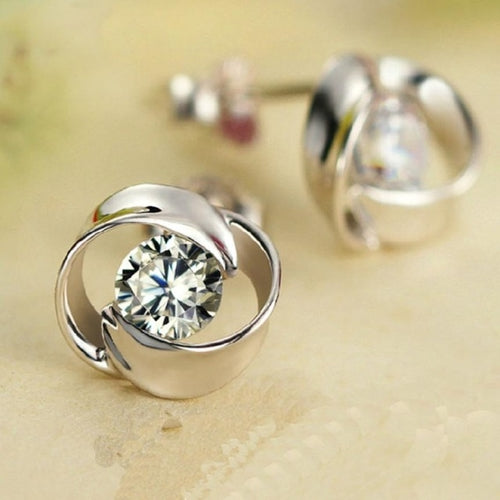 1Pair Beautiful Silvering Earrings Crystal Shiny