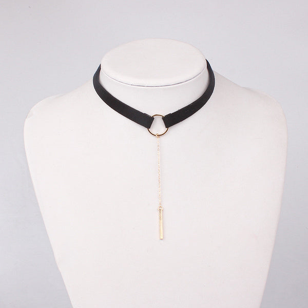 4 Colors Leather Choker Necklace Gold Plated With Round Pendant