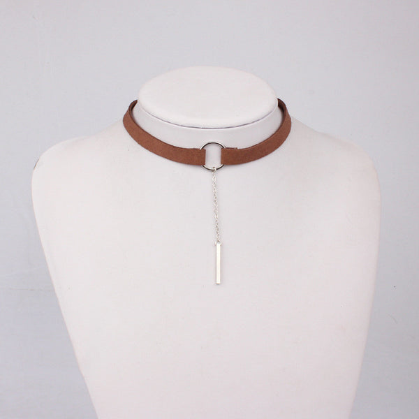 4 Colors Leather Choker Necklace Gold Plated With Round Pendant
