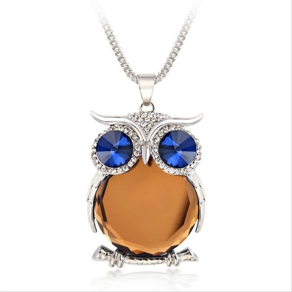 Owl Necklace Fashion Rhinestone Crystal Necklace Silver Chain