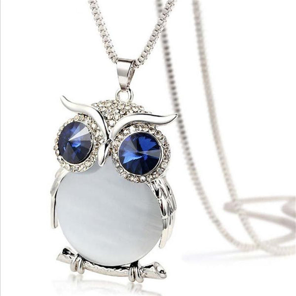 Owl Necklace Fashion Rhinestone Crystal Necklace Silver Chain