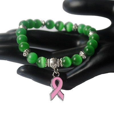Breast Cancer Awareness pink ribbon charm bracelet