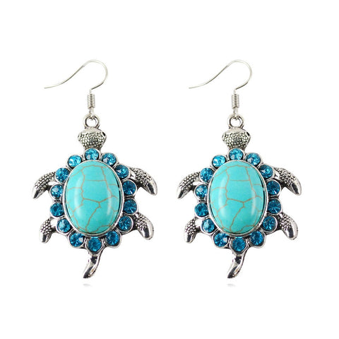 Vintage Animals Turtle Natural Turquoise Stone Drop Earrings