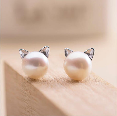 Imitation Pearl Cat Stud Earrings for Women Earrings Jewelry