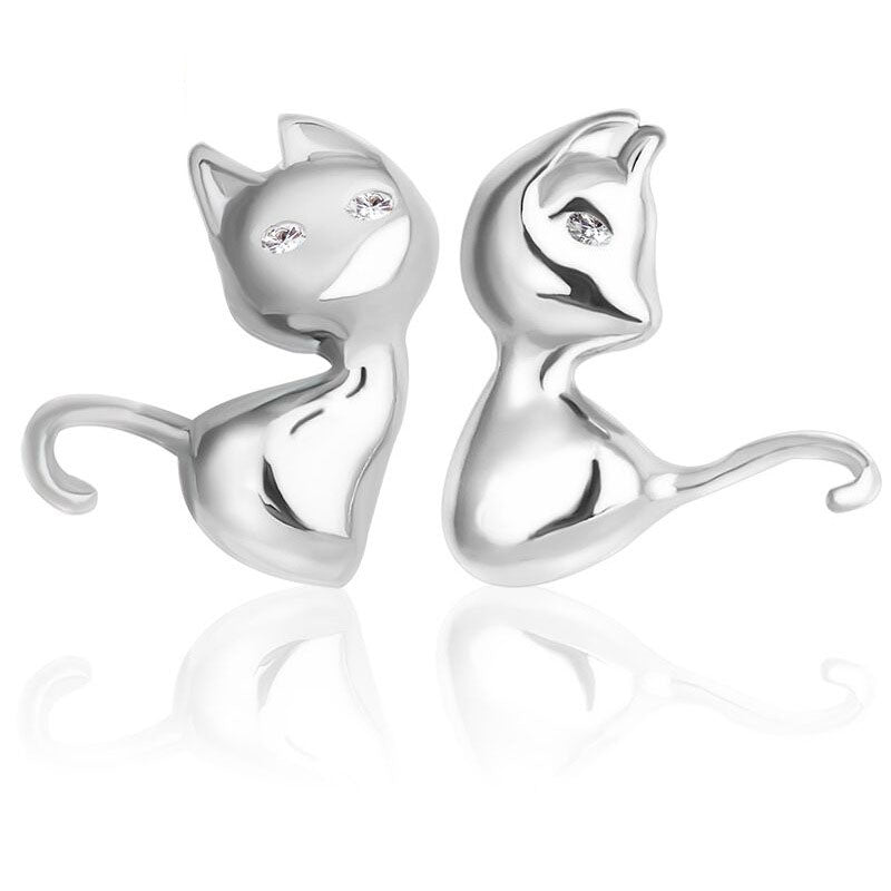Sterling Silver Cat Stud Earrings for Women Brincos Bijoux Piercing Jewelry