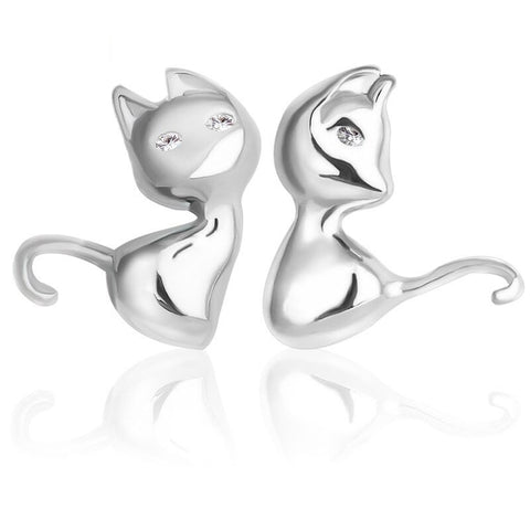 Sterling Silver Cat Stud Earrings for Women Brincos Bijoux Piercing Jewelry