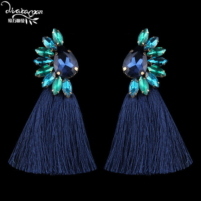 Colorful Crystal Rhinestone Tassel Earrings