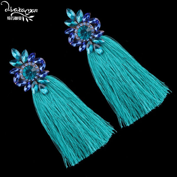 Colorful Crystal Rhinestone Tassel Earrings
