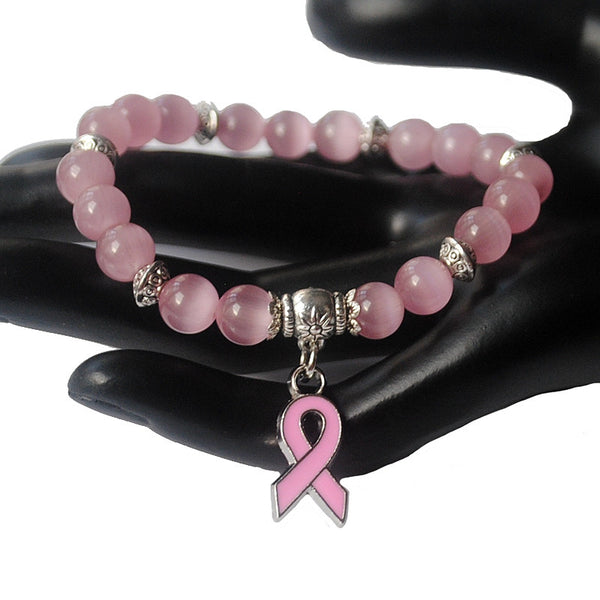 Breast Cancer Awareness pink ribbon charm bracelet
